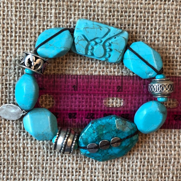 Classic! Silpada Chunky Turquoise Bead Stretch Bracelet 925 Sterling Silver - Picture 4 of 4
